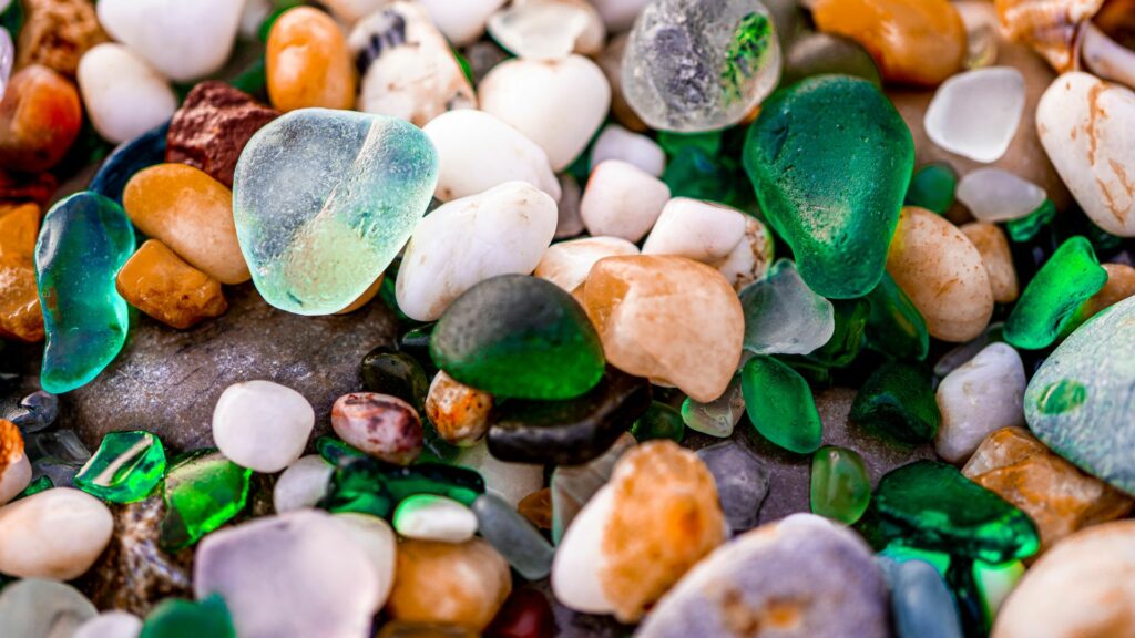 colored stones, rocks, and beads for indoor plant displays